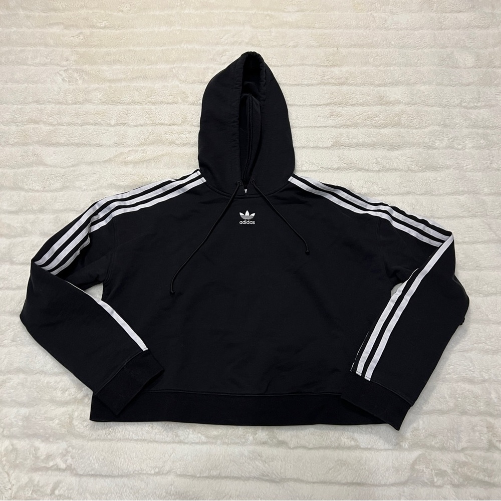 Adidas Black Cropped Hoodie (Medium)